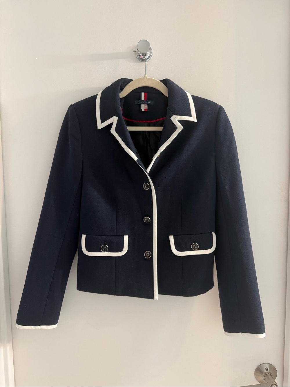 Tommy Hilfiger Navy Contrast-Trim Women's Blazer Jacket